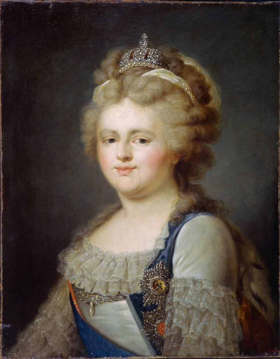 Retrato da Imperatriz Maria Fiodorovna (nascida Sophie Dorothee de Württemberg Montbeliard) (1759-1828) (Retrato da Imperatriz Maria Feodorovna). Pintura de Ivan Afanasievich Pustynin (1769- depois de 1812), óleo sobre tela, depois de 1796. Arte russa de Ivan Afanasievich Pustynin