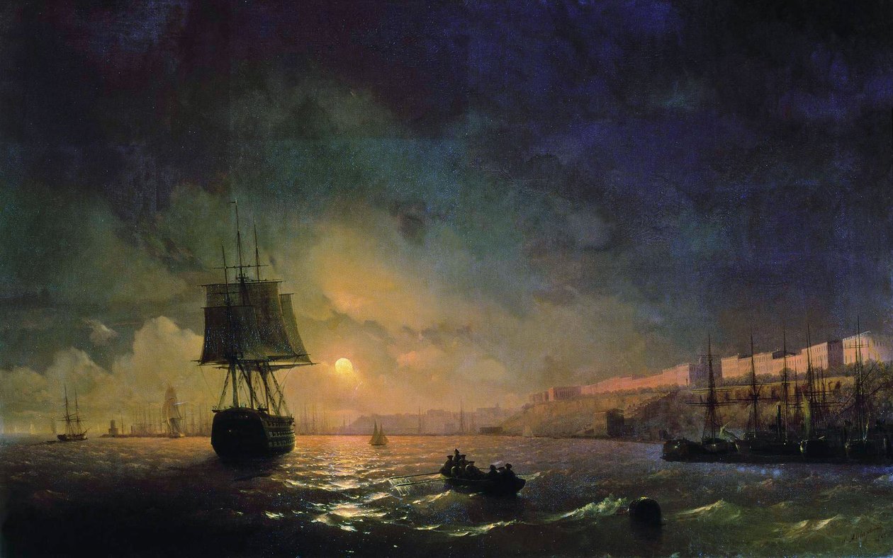 Russo: "Vista de Odessa numa noite de luar" Odessa à luz da lua de Ivan Aivazovsky