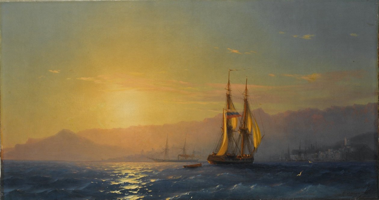Russo: "Pôr do sol no mar" Pôr do sol no mar de Ivan Aivazovsky