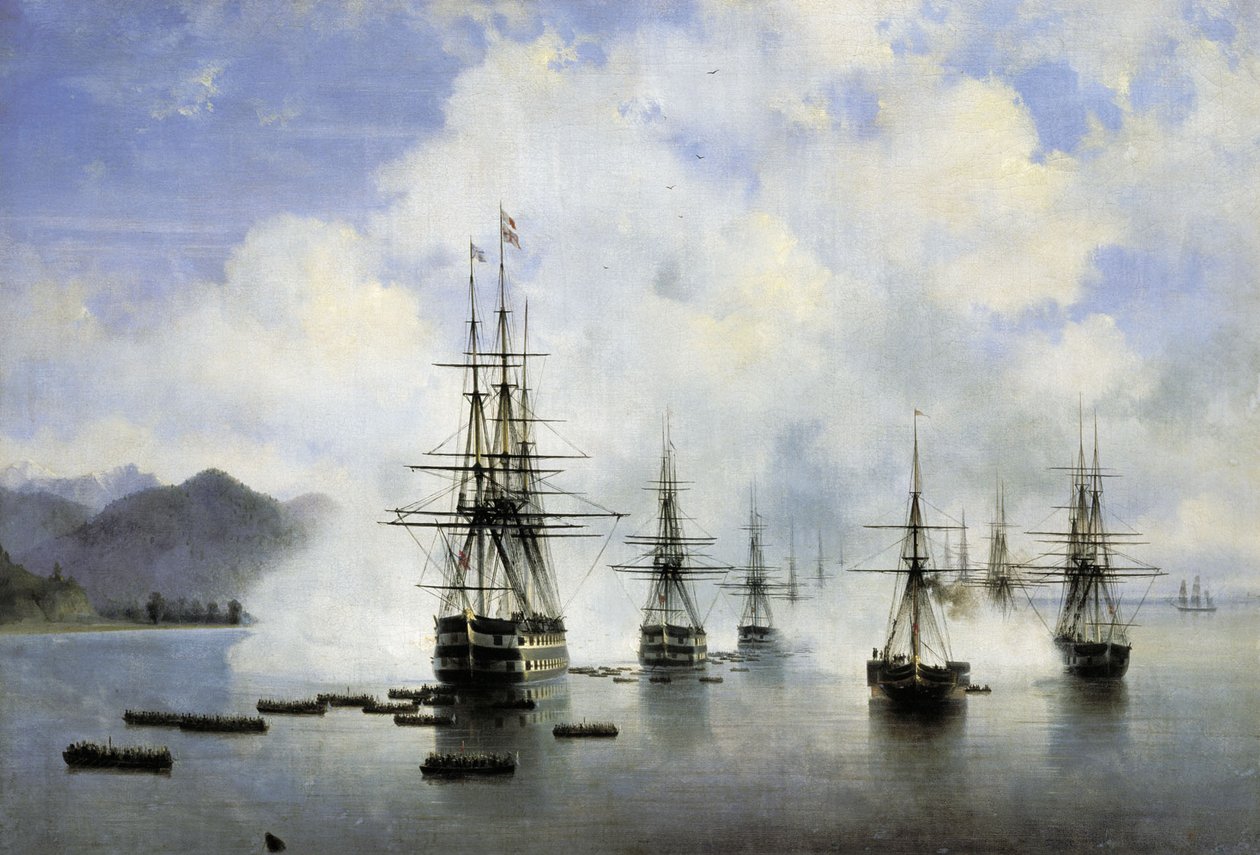 Russo: "O desembarque de N. N. Raevskyi em Subashi" O desembarque de N. N. Raevskyi em Subashi de Ivan Aivazovsky