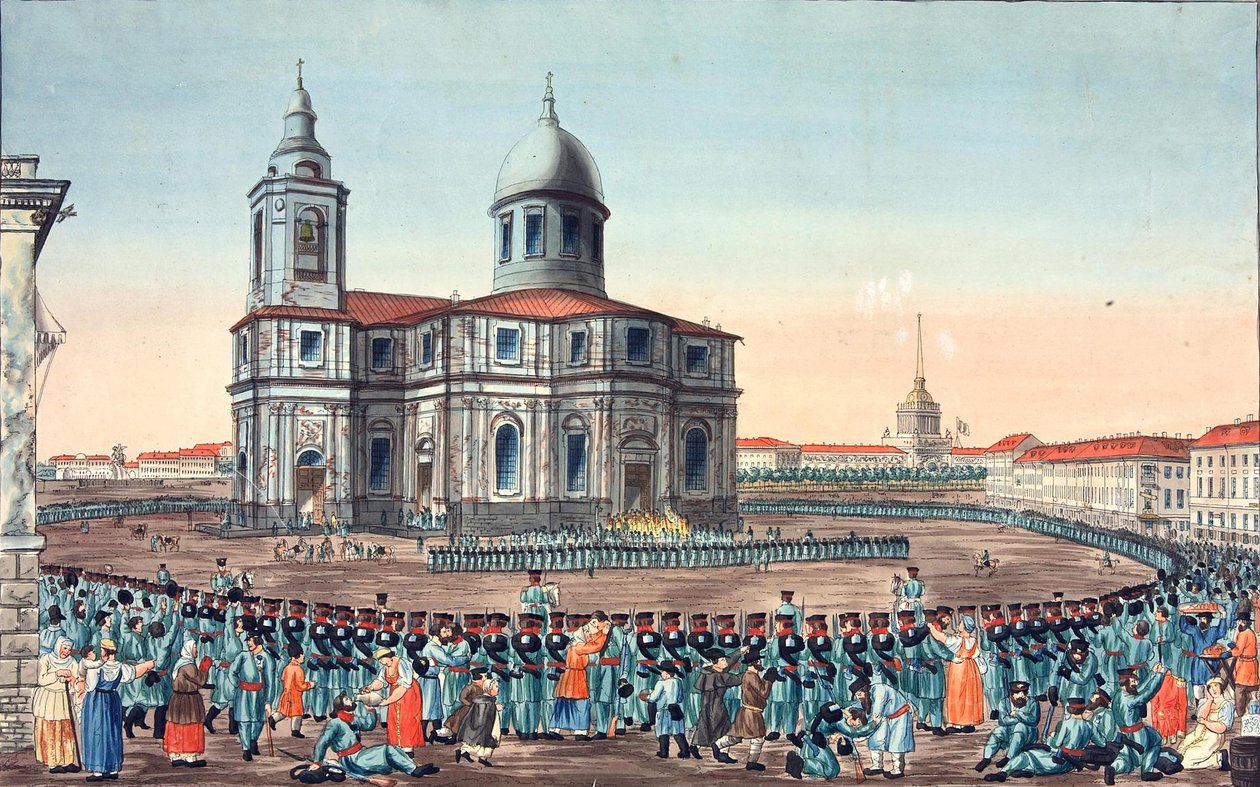 Milícia dos Povos Recebida na Praça St Isaacs em São Petersburgo, 1815 de Ivan Alexeyevich Ivanov