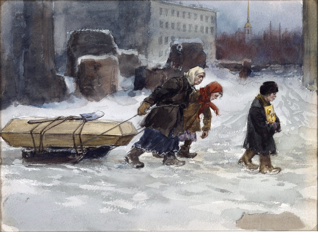 Enterro de um operário que não era comunista por Vladimirov, Ivan Alexeyevich (1869-1947). Aguarela, Gouache sobre papel de Ivan Alexeyevich Vladimirov