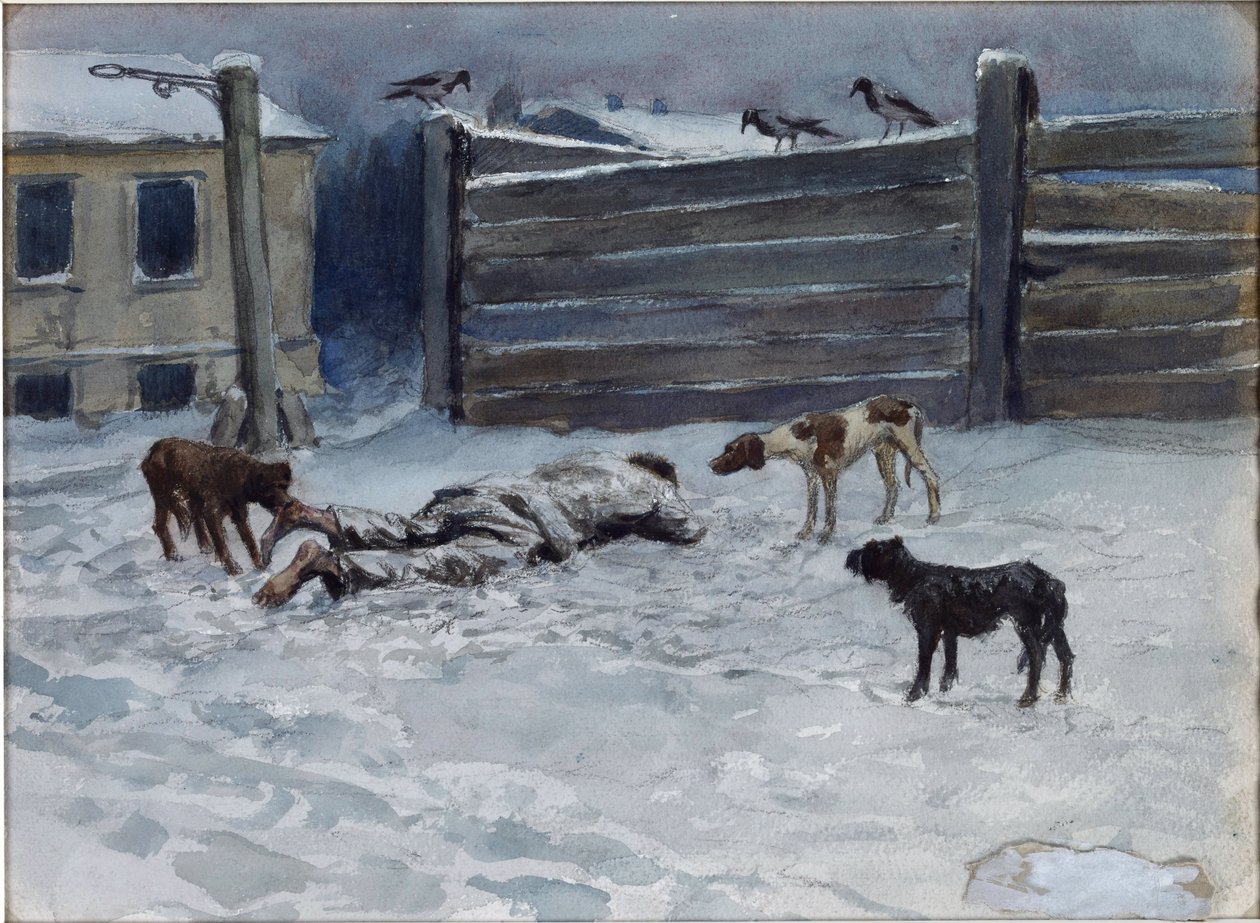 Morreu de fome (Extraído da natureza) por Vladimirov, Ivan Alexeyevich (1869-1947). Aguarela, Gouache sobre papel de Ivan Alexeyevich Vladimirov