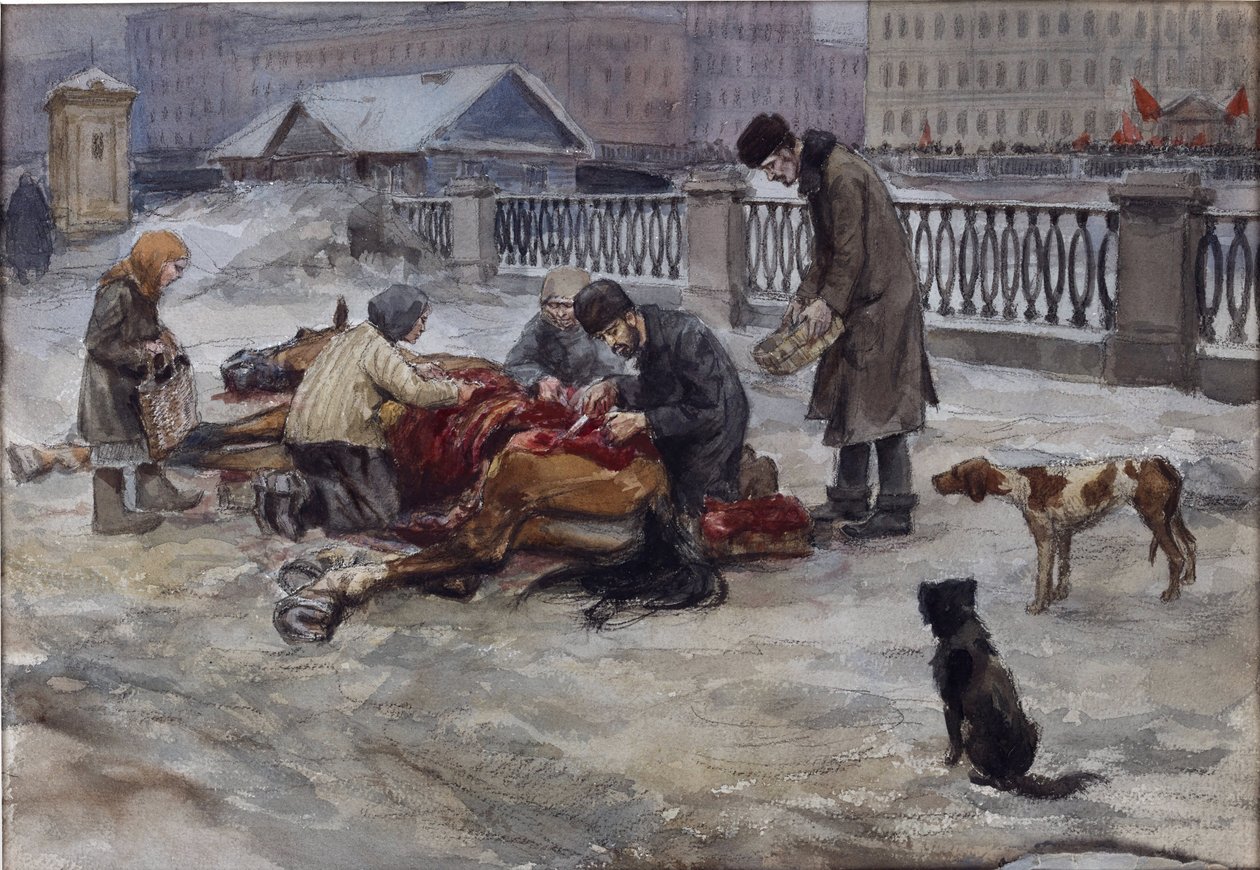 Anos de fome em Petrogrado por Vladimirov, Ivan Alexeyevich (1869-1947). Aguarela, Gouache sobre papel de Ivan Alexeyevich Vladimirov