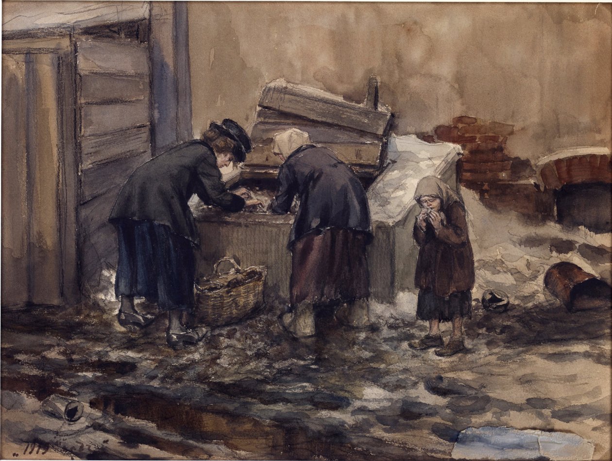 Anos de fome em Petrogrado por Vladimirov, Ivan Alexeyevich (1869-1947). Aguarela, Guache sobre Papel de Ivan Alexeyevich Vladimirov