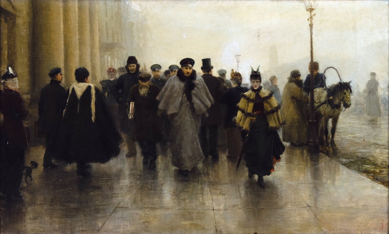 La perspective Nevski - Nevsky Prospekt - Ivan Alexeyevich Vladimirov (1869-1947). Óleo sobre tela, Início da década de 1890. Dimensão : 41x68 cm Colecção Privada de Ivan Alexeyevich Vladimirov
