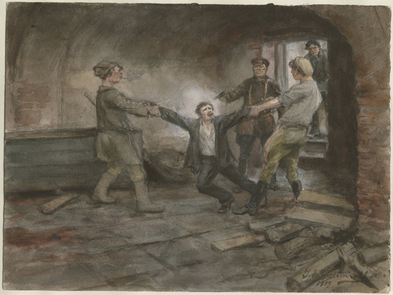 Homem sendo mantido e executado a partir da série de aquarelas Revolução Russa, 1919 de Ivan Alexeyevich Vladimirov