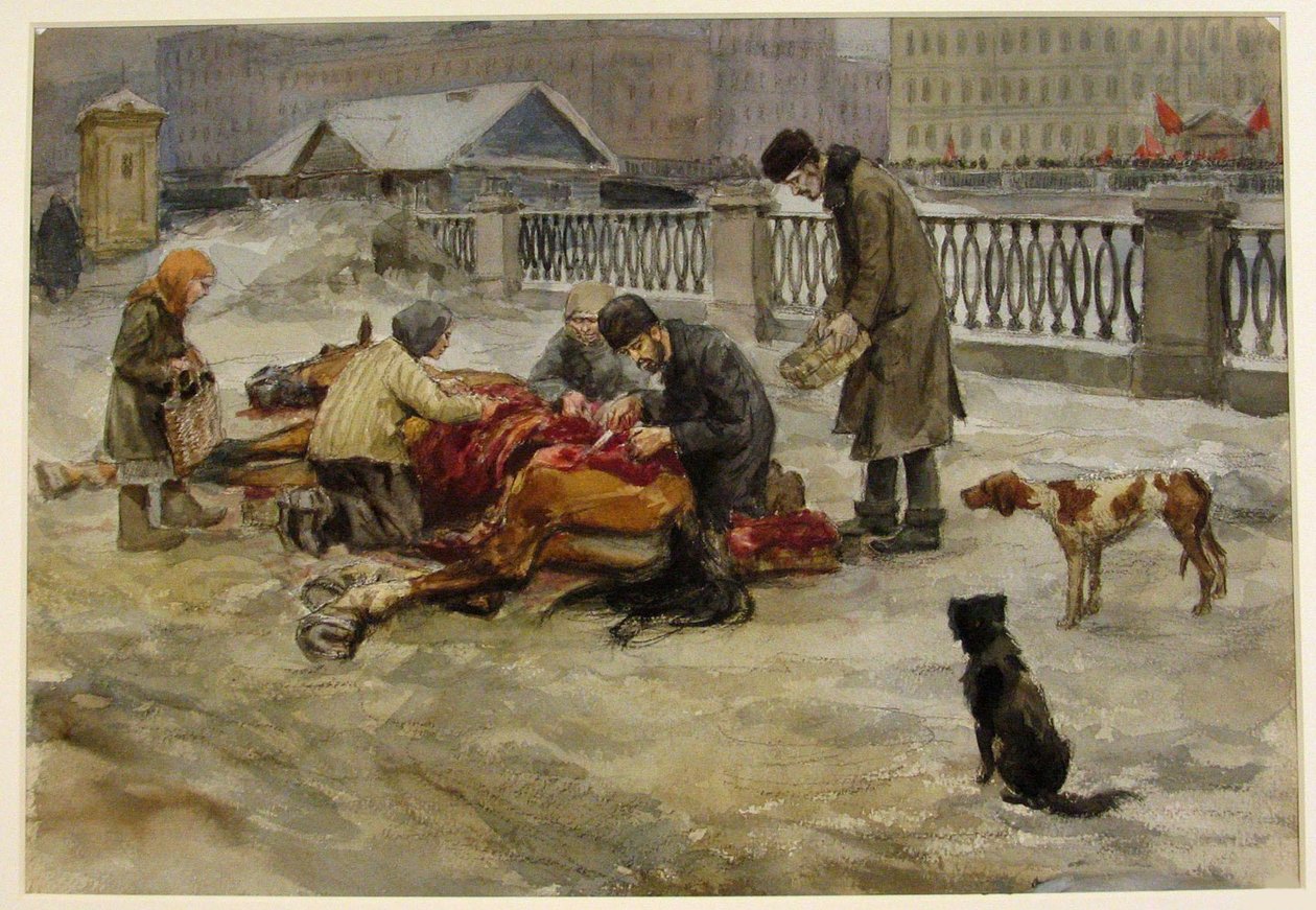 Petrogrado em 1918 da série de aquarelas Revolução Russa, 1918 de Ivan Alexeyevich Vladimirov