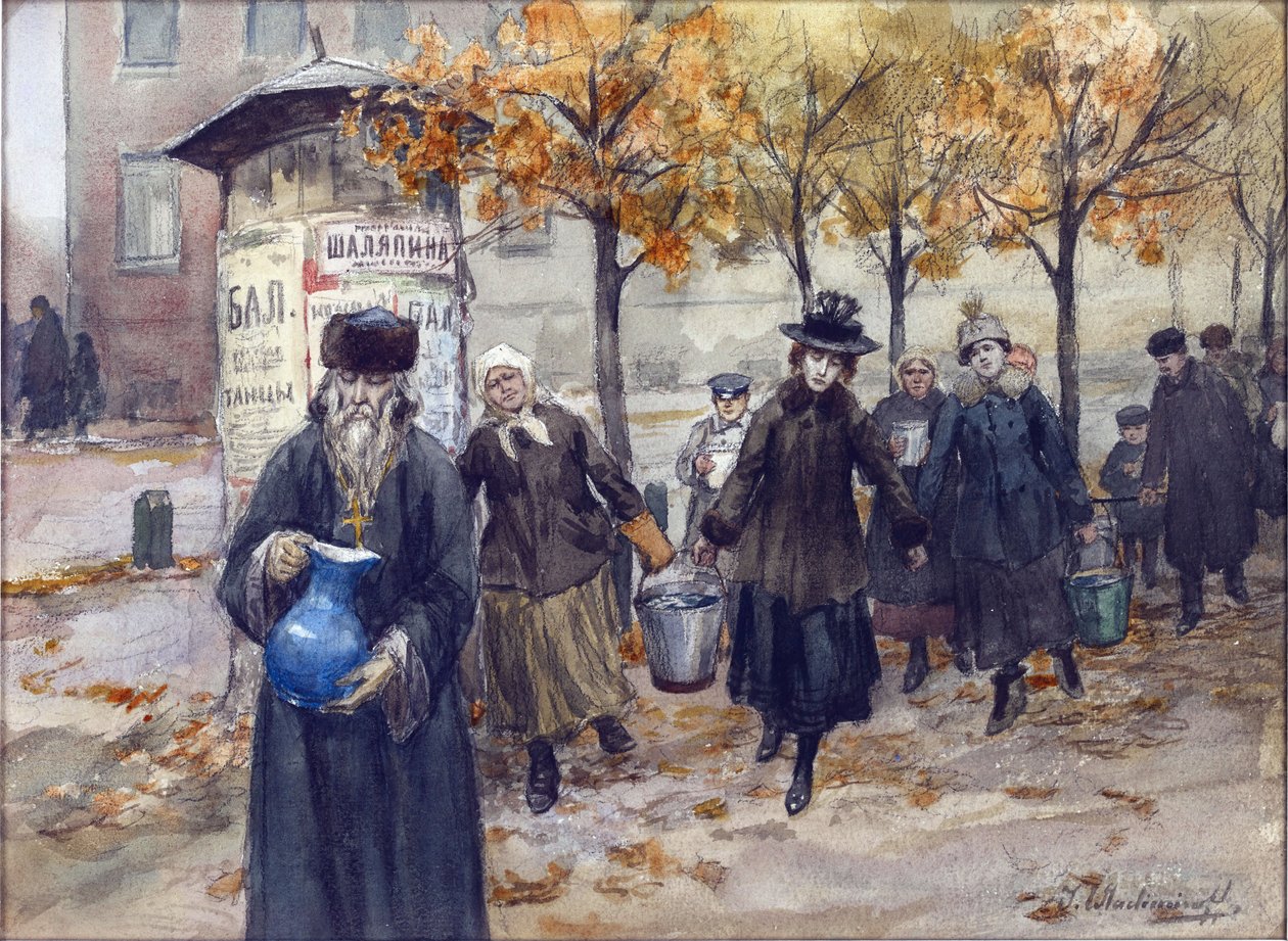Petrogrado sem água por Vladimirov, Ivan Alexeyevich (1869-1947). Aguarela, Gouache sobre papel de Ivan Alexeyevich Vladimirov