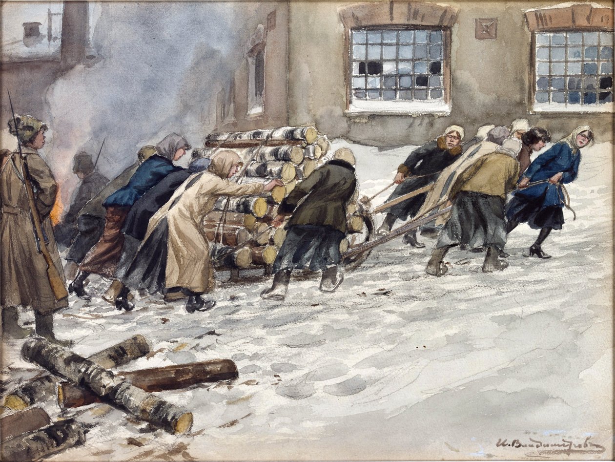 Requisição de lenha por Vladimirov, Ivan Alexeyevich (1869-1947). Aguarela, Guache sobre Papel de Ivan Alexeyevich Vladimirov