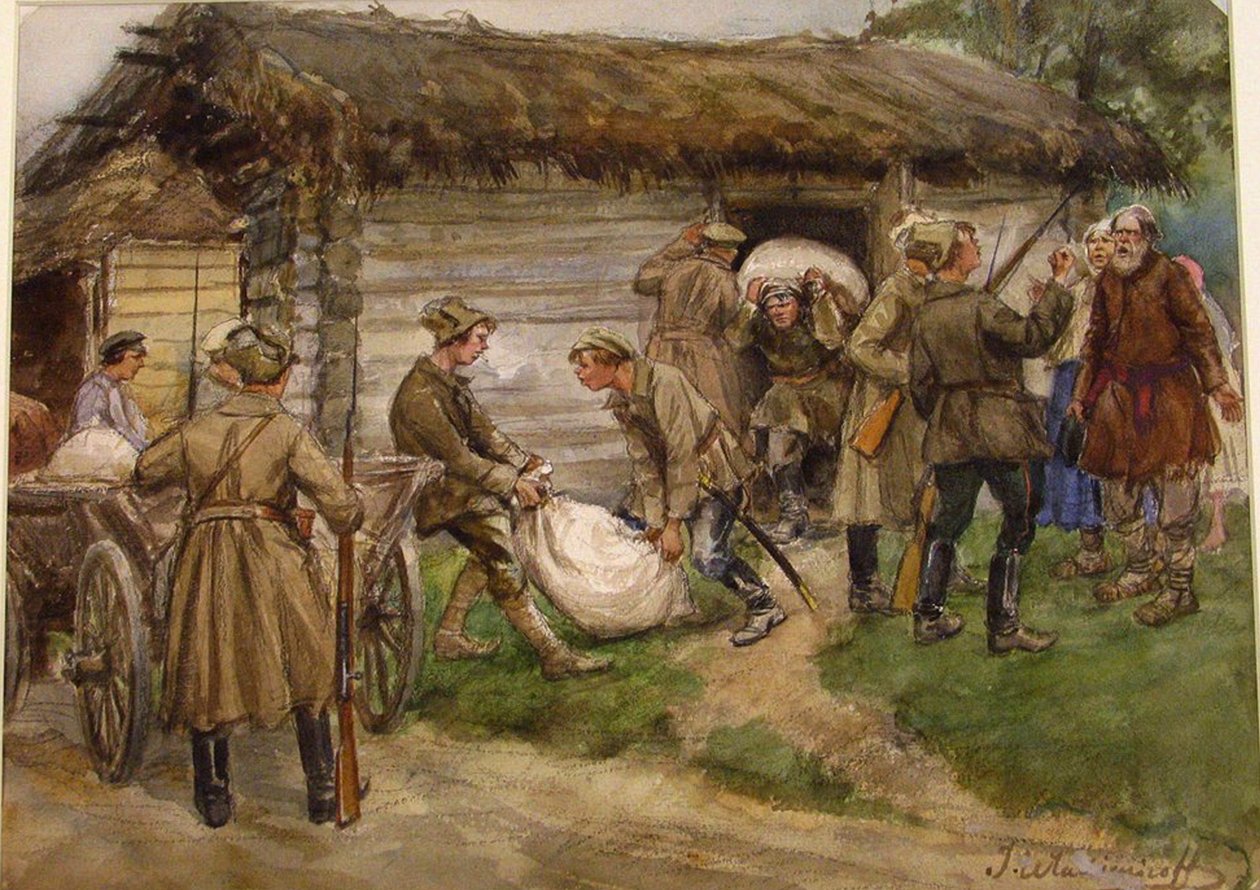 Requisição de farinha de camponeses ricos em uma aldeia perto de Pskov de Ivan Alexeyevich Vladimirov