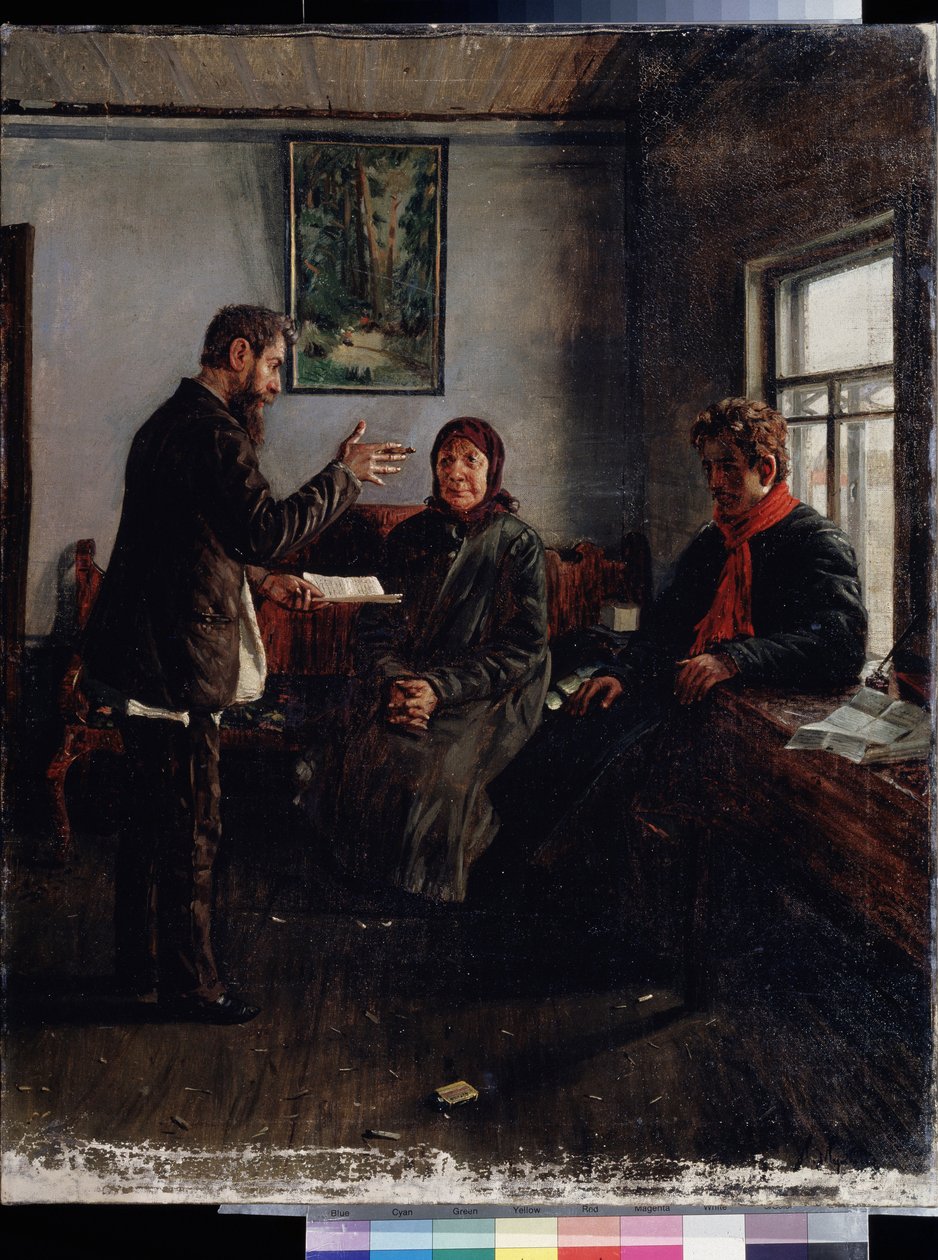 No escritório do Advogado. Pintura de Ivan Anisimovich Mukhin (1876-1944), óleo sobre tela, arte russa do século XIX. Estado Regional I. Museu de Arte de Pozhalostin, Ryazan (Rússia) de Ivan Anisimovich Mukhin