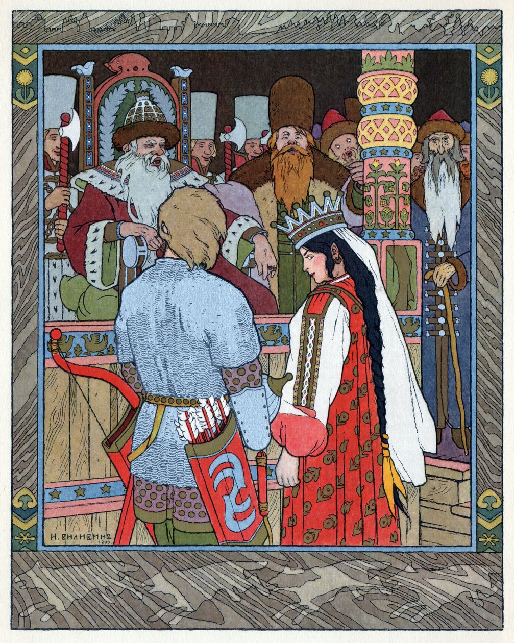 Czarevitch Ivan, o Pássaro do Fogo e o Lobo Cinzento, c.1899 (litografia) de Ivan Yakovlevich Bilibin