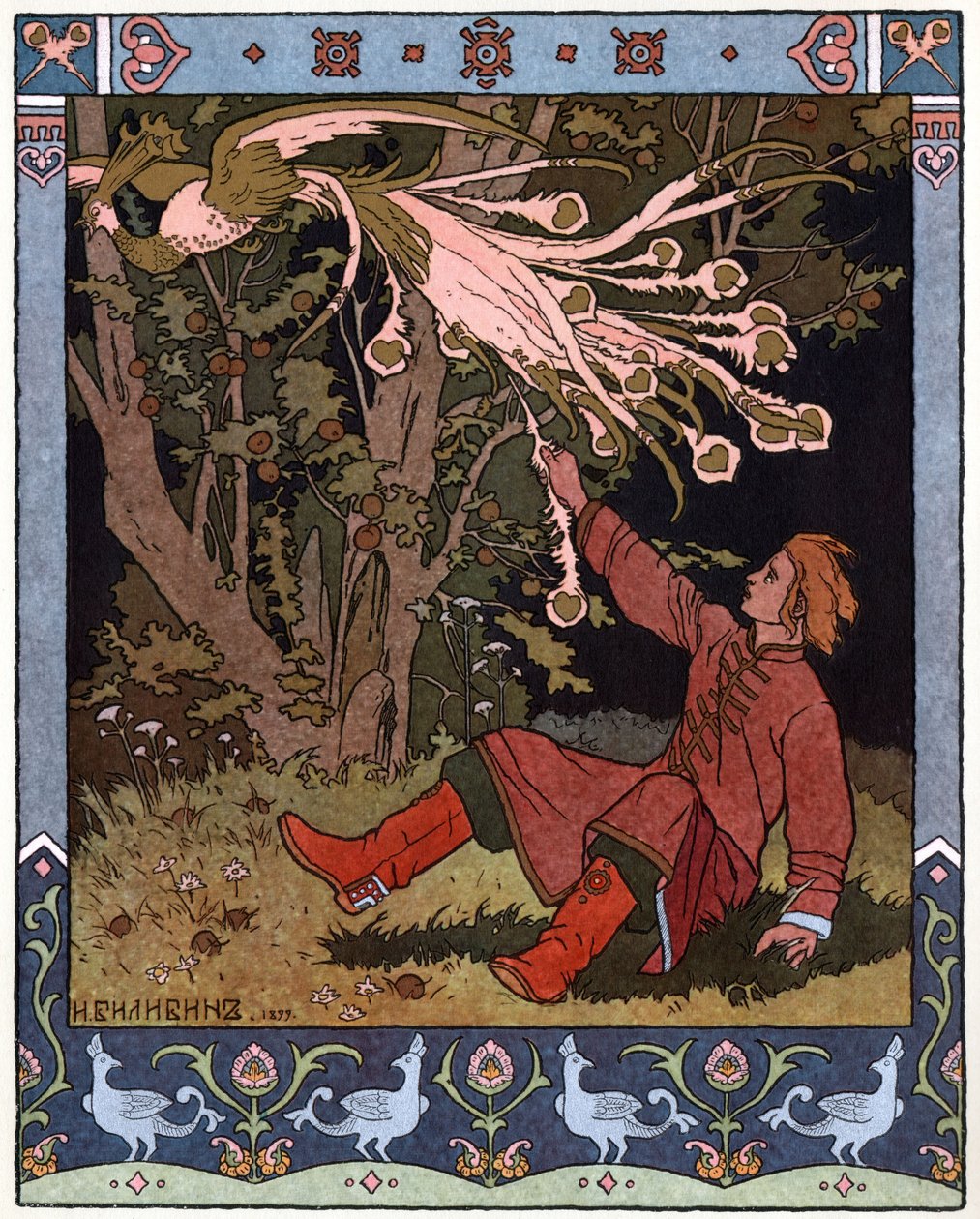 Czarevitch Ivan, o Pássaro do Fogo e o Lobo Cinzento, c.1899 (litografia) de Ivan Yakovlevich Bilibin