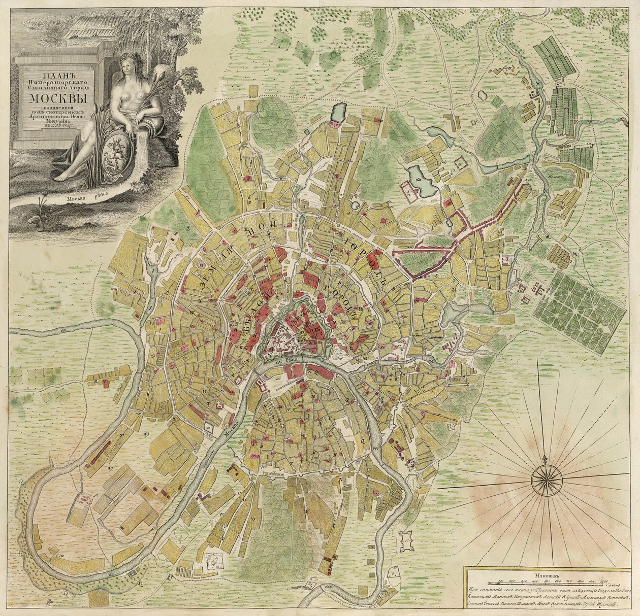 Mapa de Moscou, 1739 de Ivan Fyodorovich Michurin