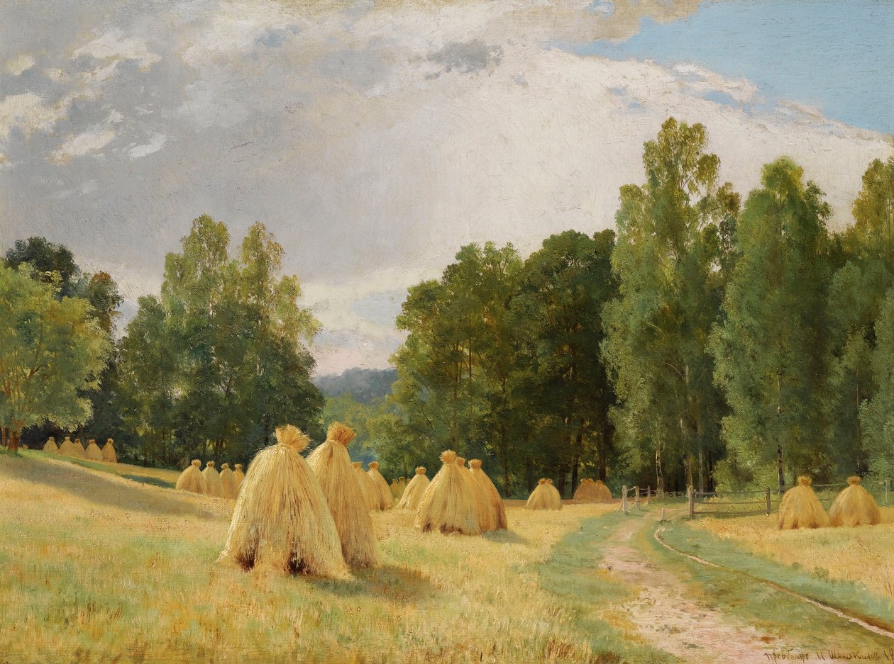 "Palheiros em Preobrazhenskoie, Rússia" (Haystacks, Preobrazhenskoe) Pintura de Ivan Shishkin (1832-1898) - 1890 - Óleo sobre tela Dim 70,5x93 cm Colecção Privada de Ivan Ivanovich Shishkin