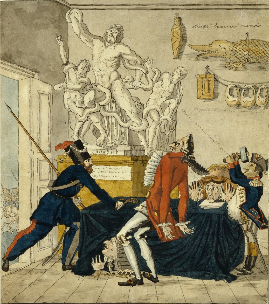 Napoleão Bonaparte vendendo mercadorias roubadas, 1813 de Ivan Ivanovich Terebenev