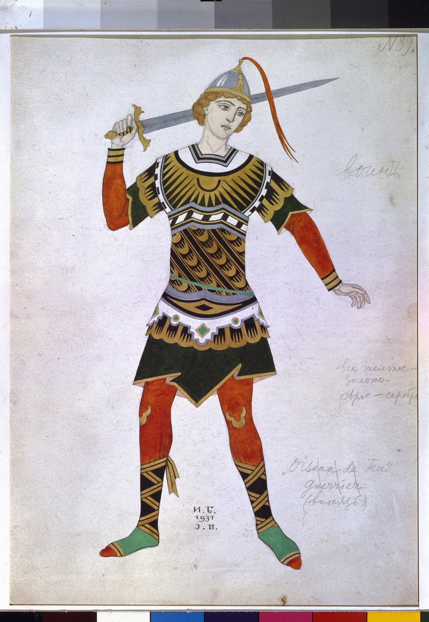 Desenho de trajes para um guerreiro do ballet 