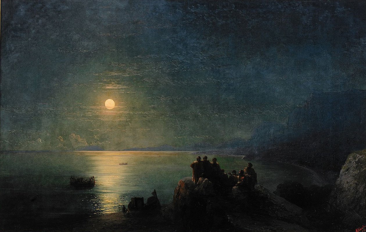 Poetas da Grécia antiga às margens da água ao luar, 1886 de Ivan Konstantinovich Aivazovsky