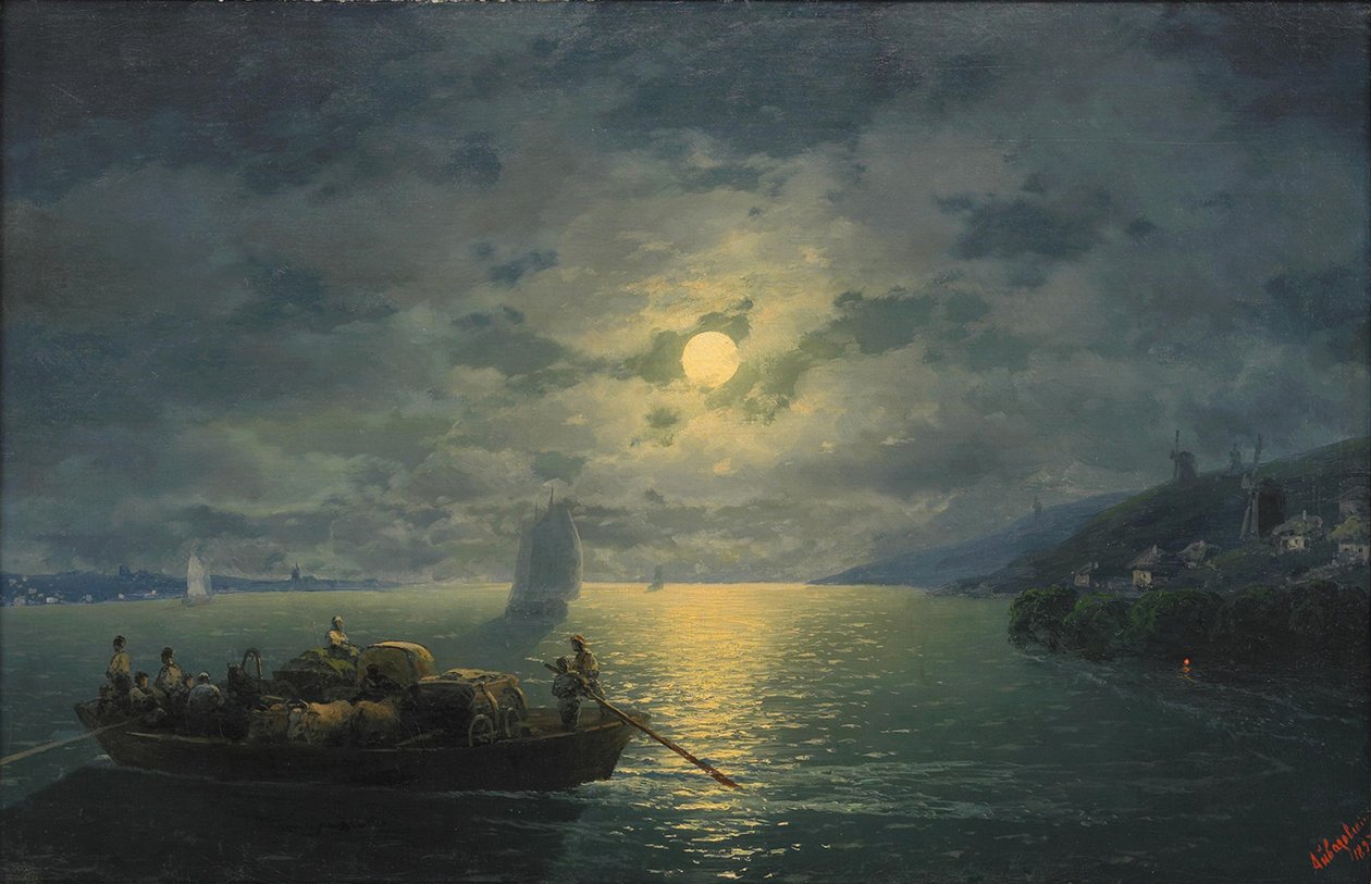 Cruzando o rio Dnepr na noite enluarada, 1897 de Ivan Konstantinovich Aivazovsky