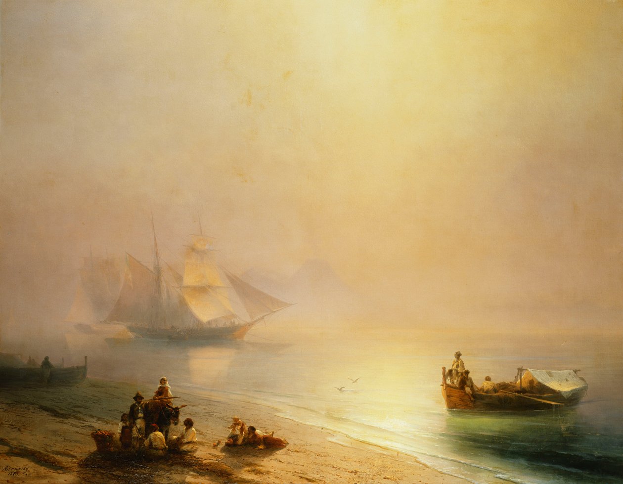 Pescadores à beira-mar, a Baía de Nápoles, 1873 de Ivan Konstantinovich Aivazovsky
