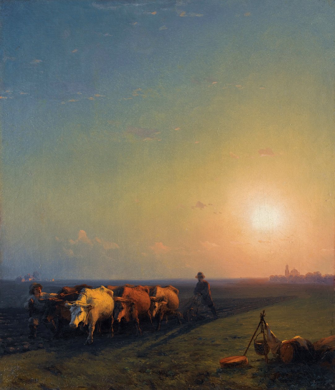"Le labour dans les champs, Crimee" (Lavrando os campos, Crimeia) Peinture d