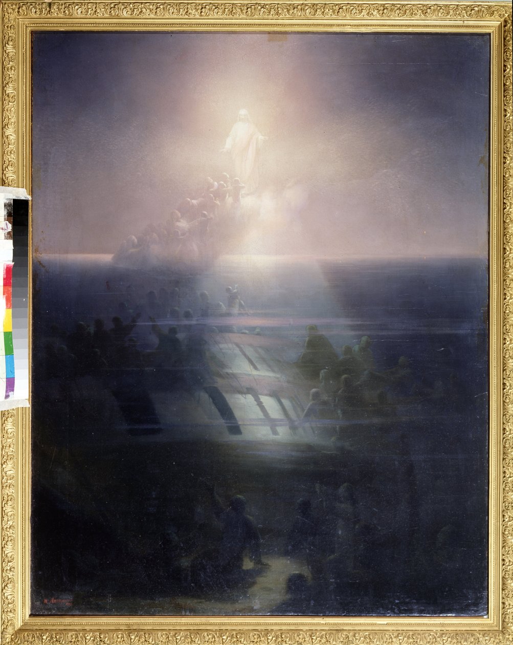 O navio de 84 canhões Lefort, afundando em 1856 durante a Guerra da Criméia (1853-1856). ((Naufrágio do navio de 84 armas Lefort em 1856). Pintura de Ivan Konstantinovich Aivazovsky (1817-1900). Óleo sobre tela de Ivan Konstantinovich Aivazovsky