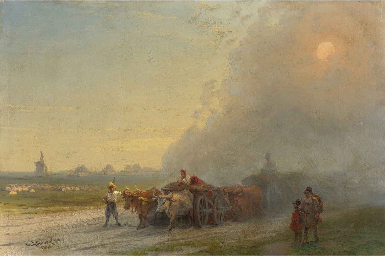 "Les chariots de boeufs dans la steppe ukrainienne" (Carros de boi na estepe ucraniana) Peinture d