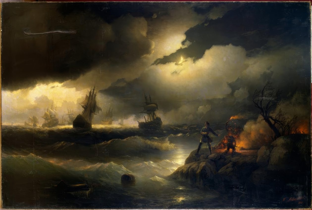 Pedro, o Grande, acende um farol para Krasnoi Gorka de Ivan Konstantinovich Aivazovsky