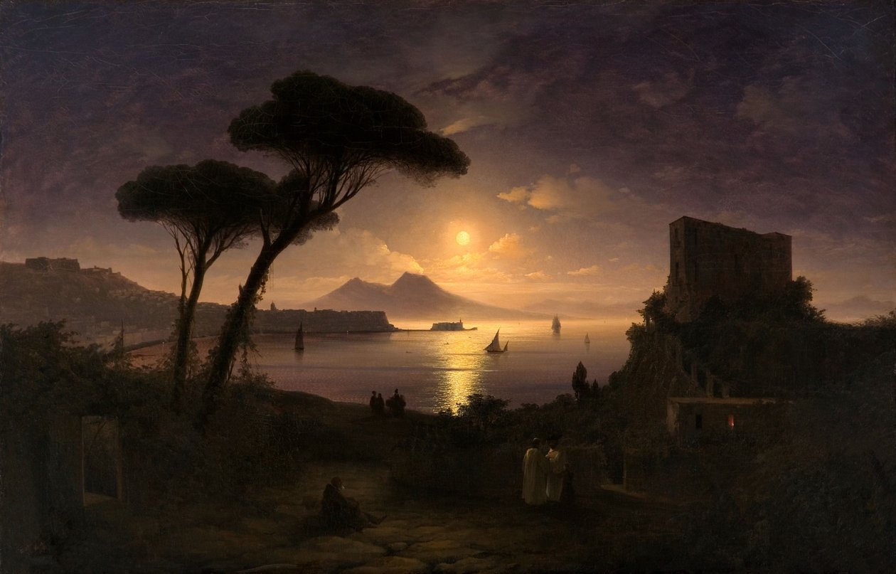 A Baía de Nápoles na noite enluarada, 1842 de Ivan Konstantinovich Aivazovsky