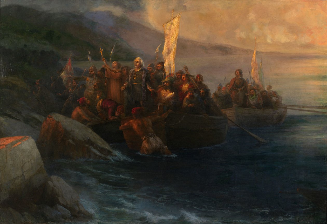 O desembarque de Cristóvão Colombo em San Salvador, 12 de outubro de 1492, 1892 de Ivan Konstantinovich Aivazovsky