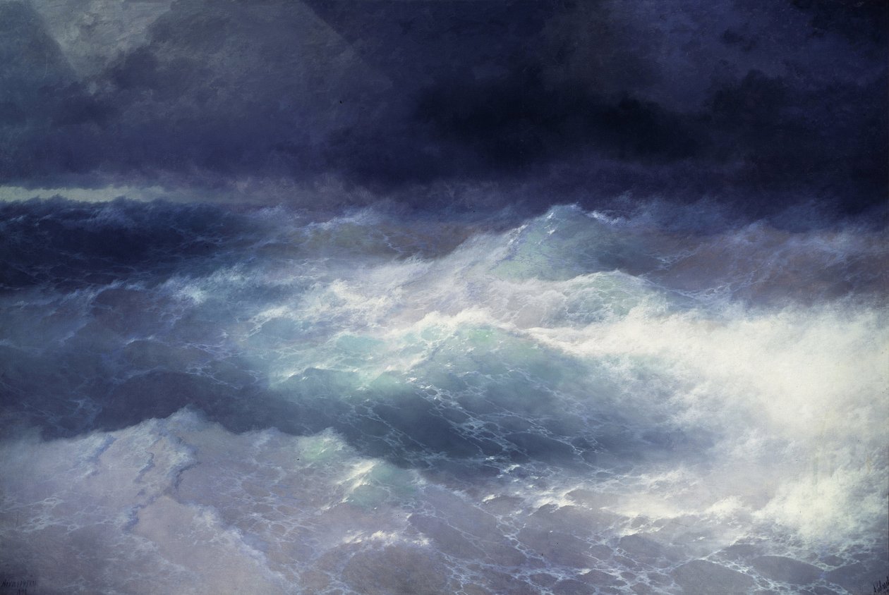 Entre as ondas. Pintura de Ivan Konstantinovich Alvazosky (1817-1900). Óleo sobre tela, 285 x 429 cm de Ivan Konstantinovich Alvazosky