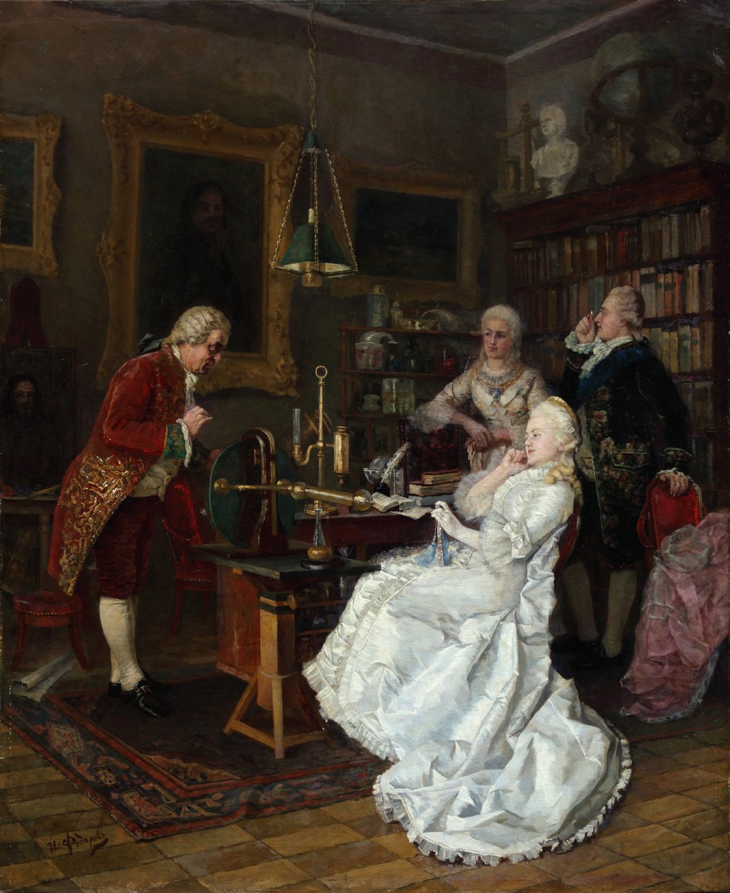 Imperatriz Catarina II visitando o estudioso Mikhail Lomonosov, 1884 de Ivan Kuzmich Fyodorov