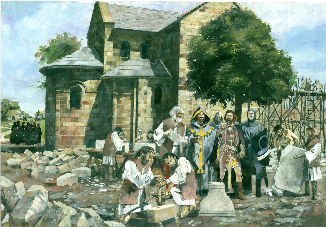 Consagração da igreja da abadia pelo arcebispo de Canterbury na presença de William Rufus, Abadia de Battle (aguarela sobre papel) de Ivan Lapper