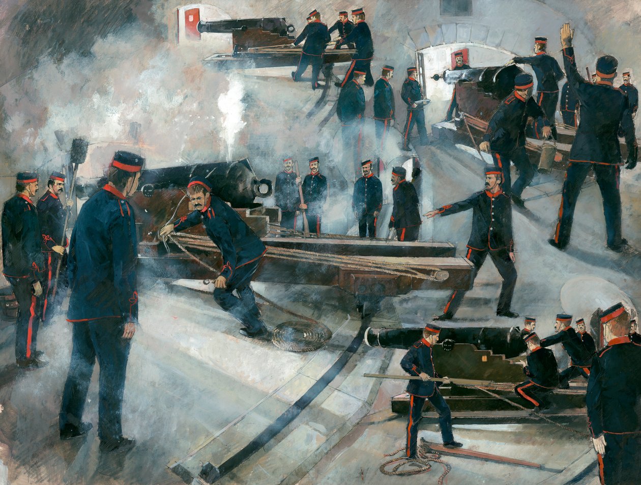 Tripulação de armas, casamatas da bateria de Dartmouth Point, Castelo de Dartmouth, final do século 19, década de 1990. de Ivan Lapper