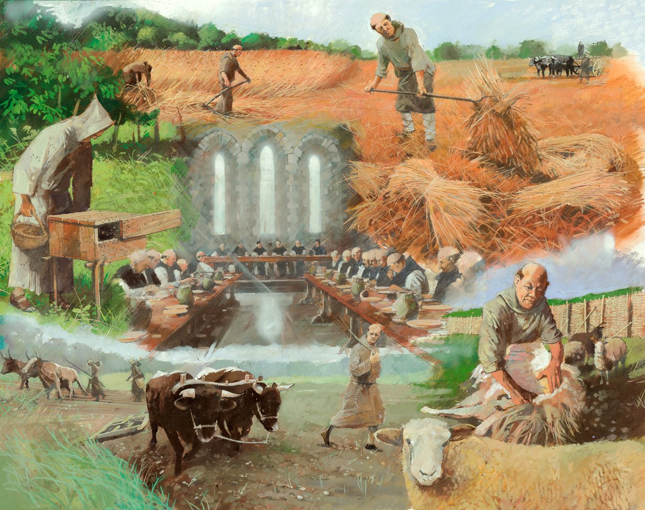 Monges no trabalho, século XIII, c1990-2010 de Ivan Lapper