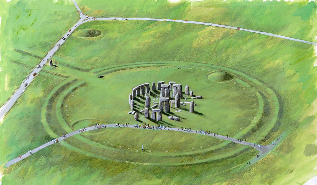 Stonehenge: ilustração do sítio atual de Ivan Lapper