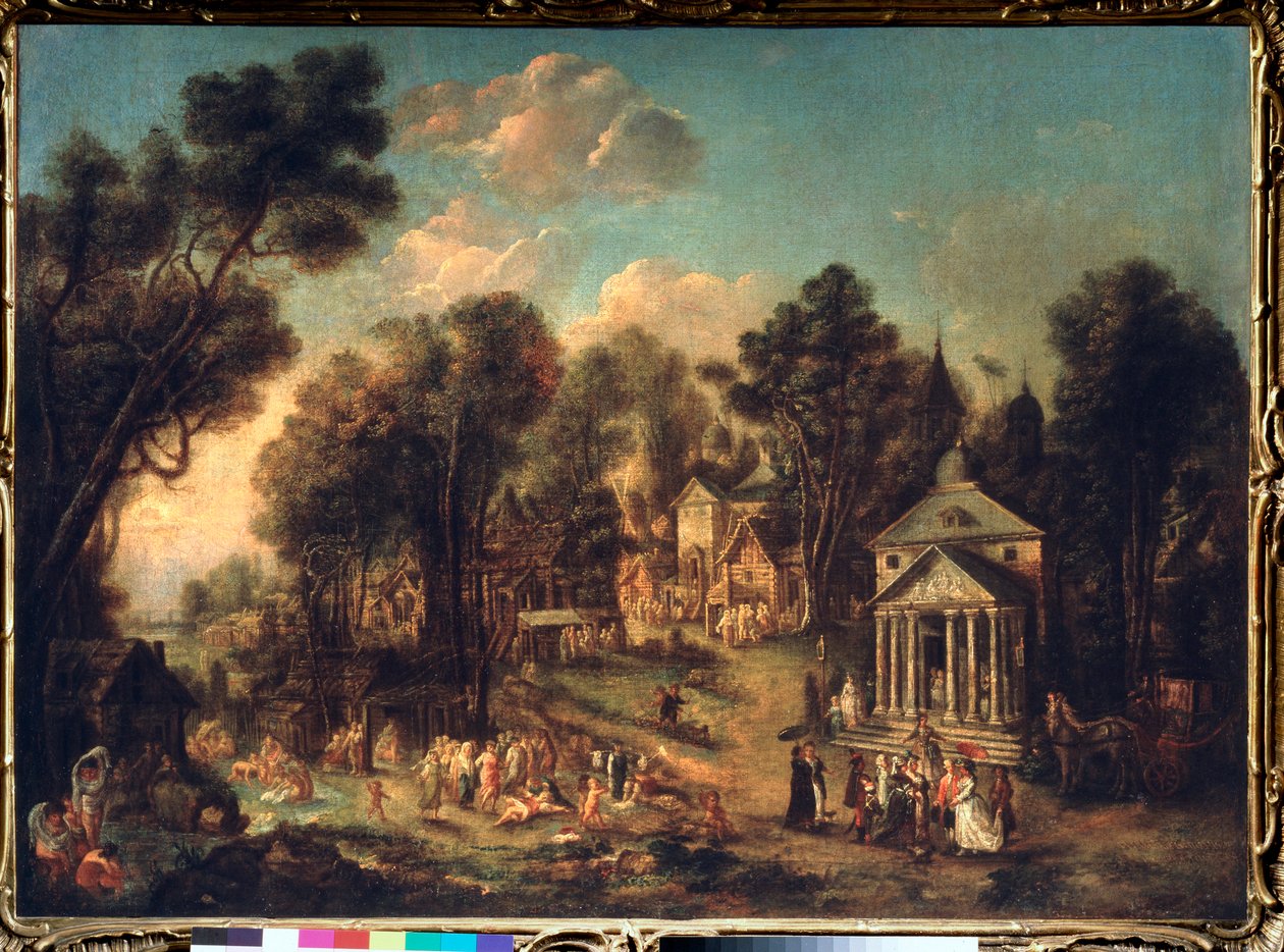A Celebração do Templo - Pintura de Ivan Michailovich Tankov (Tonkov) (1740-1799), óleo sobre tela de Ivan Michailovich Tankov
