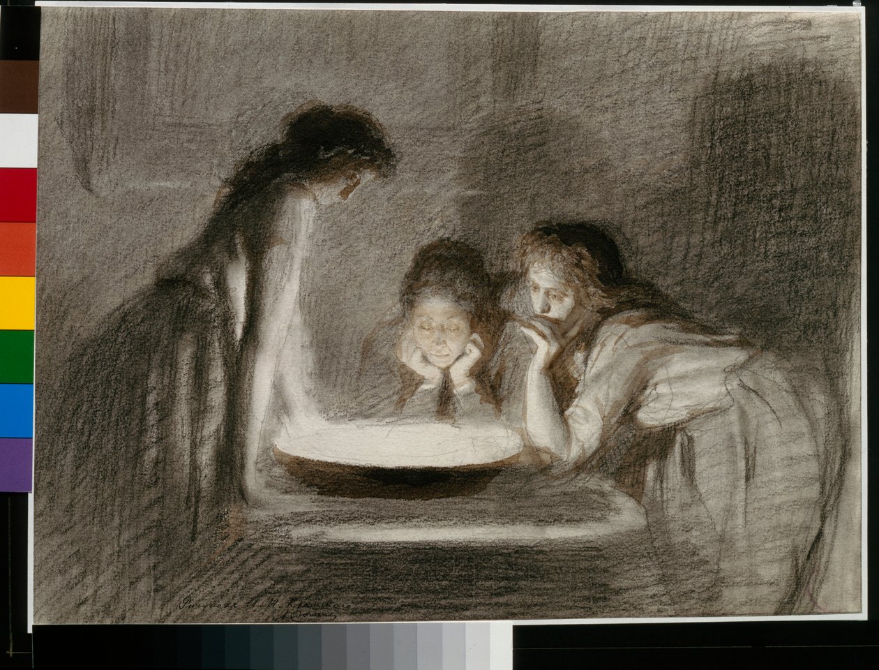 Divination la veille de Noel (adivinhação da véspera de Natal) - Lápis, pincel, sépia sobre papel de Ivan Nikolaevich Kramskoy (Kramskoy) (1837-1887) de Ivan Nikolaevich Kramskoy