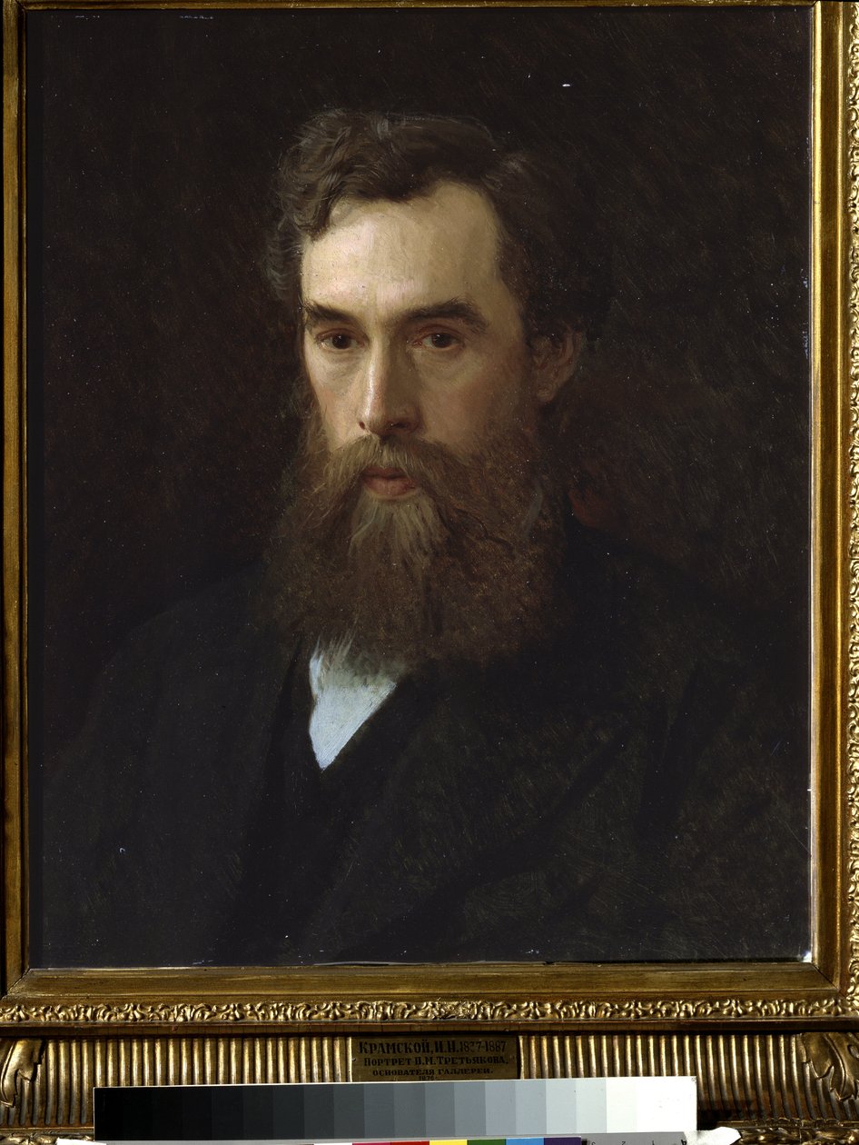 Retrato do colector, patrono e fundador da Galeria, Pavel Tretyakov (1832-1898). (Retrato do colector, patrono e fundador da Galeria, P.Tretyakov). Pintura de Ivan Nikolayevich Kramskoi (1837-1887), óleo sobre tela de Ivan Nikolaevich Kramskoy