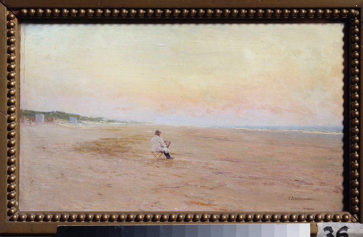 Artista à beira-mar - Pintura de Ivan Pavlovitch Pokhitonov (1850-1923), óleo sobre madeira - Arte Russa de Ivan Pavlovich Pokhitonov