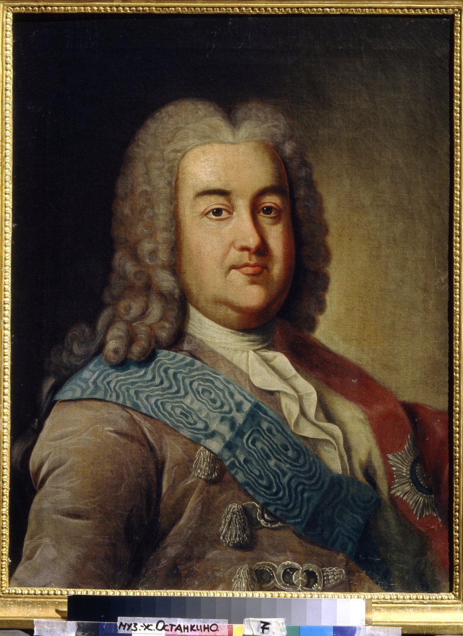 Retrato do príncipe Alexis Mikhailovich Cherkassky (1680-1742) (Retrato do príncipe A.M. Cherkassky). Pintura de Ivan Petrovich Argunov (Argunov) (1729-1802), óleo sobre tela, meados do século XVIII. Arte russa do século XVIII. Museu Estadual de Cerâmica e de Ivan Petrovich Argunov