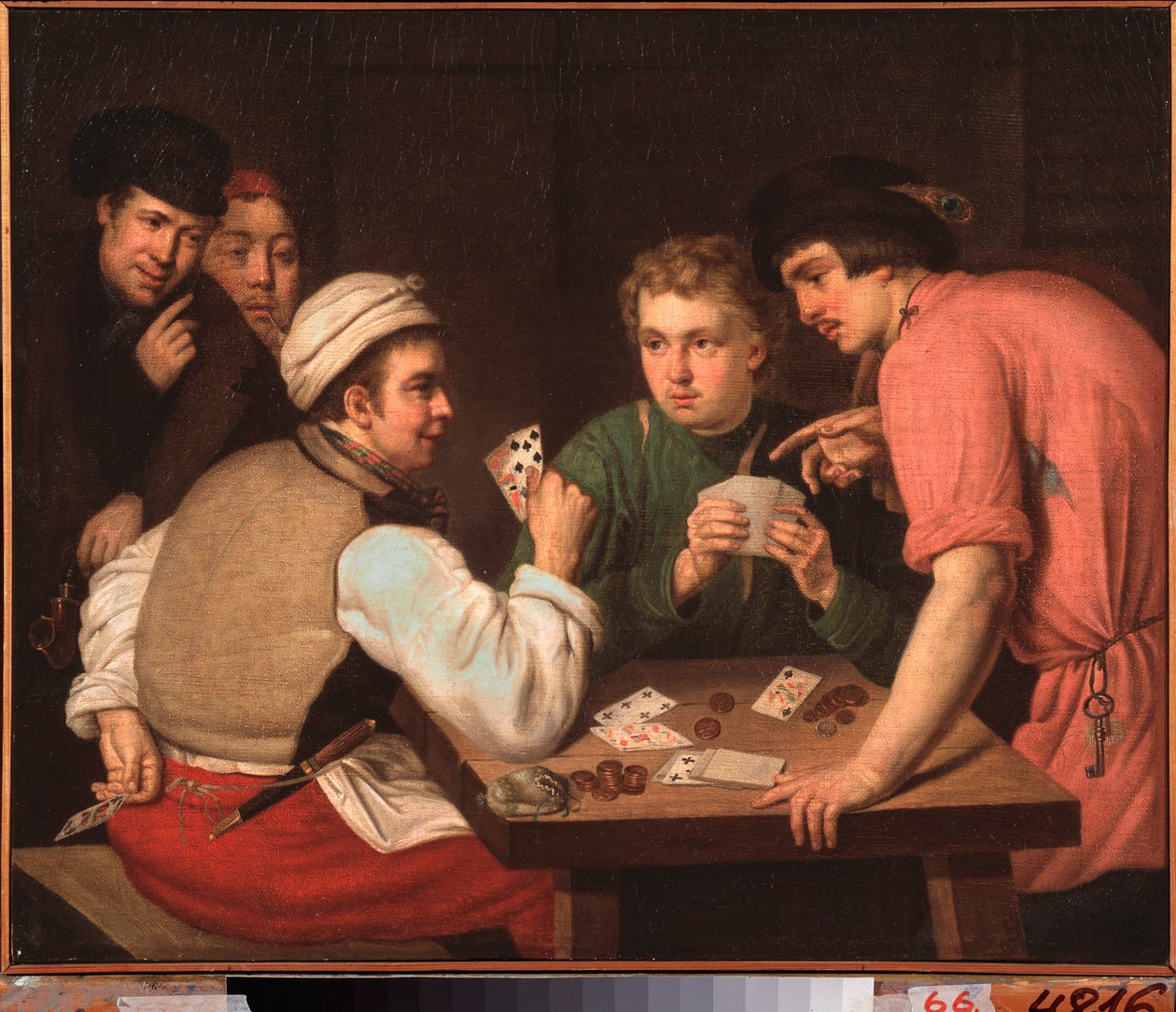 The Cardsharps - Pintura de Ivan Philippovich Tupylev (Toupylev) (1758-1821), óleo sobre tela de Ivan Philippovich Tupylev