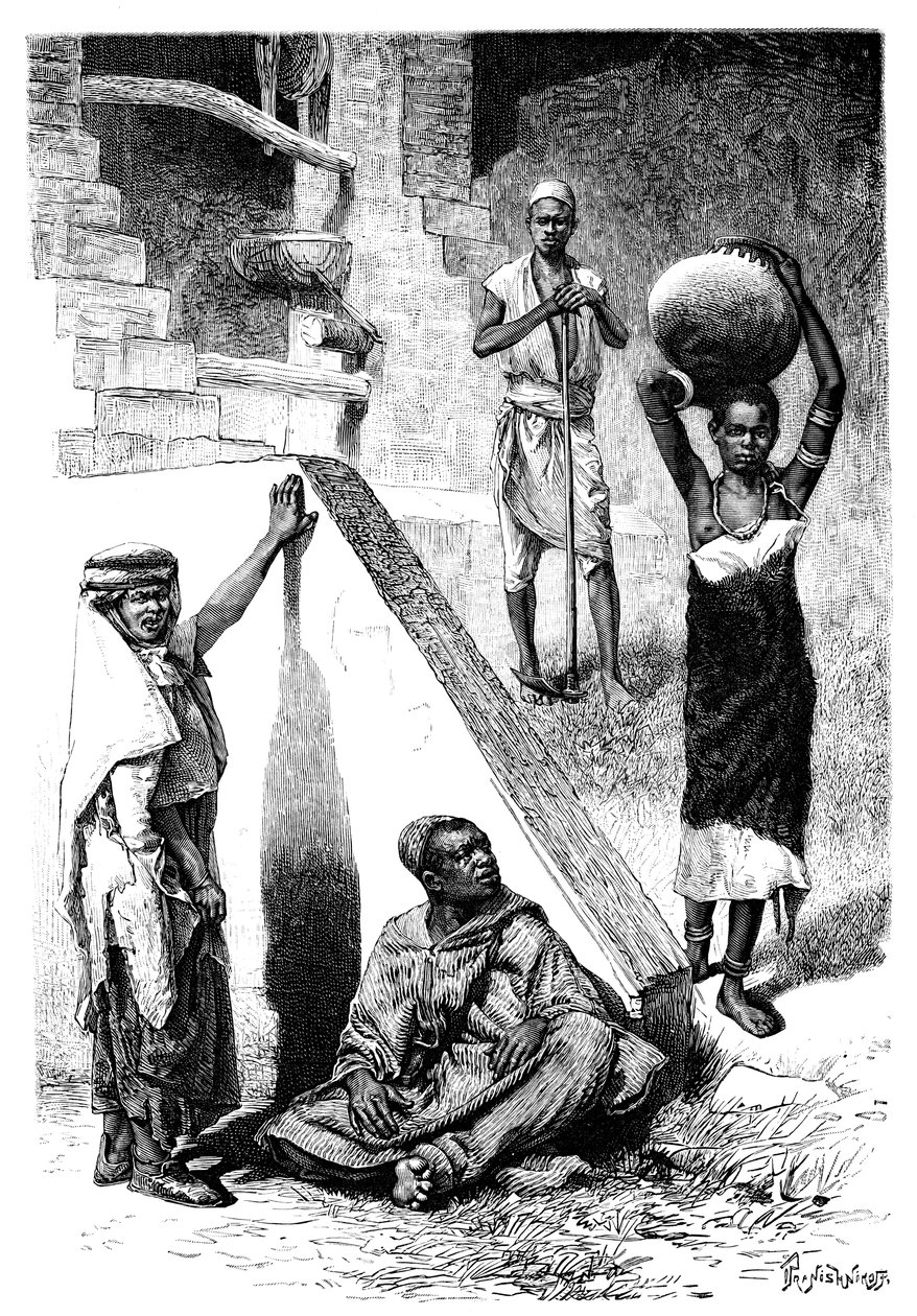 Árabes sudaneses e uma escrava Shilluk, Sudão, 1895. de Ivan Pranishnikoff
