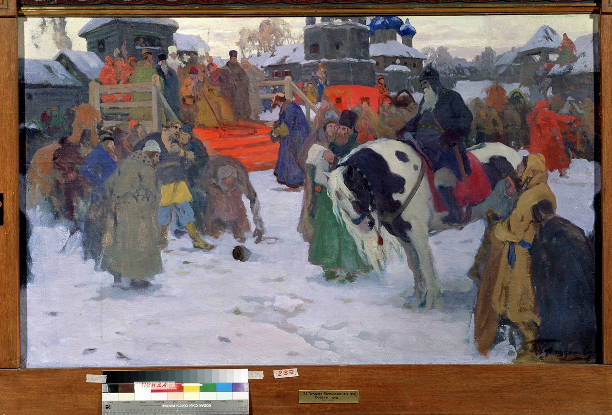 O julgamento de Deus, c.1900s (óleo sobre tela) de Ivan Silych Goriuschkin-Sorokopudov