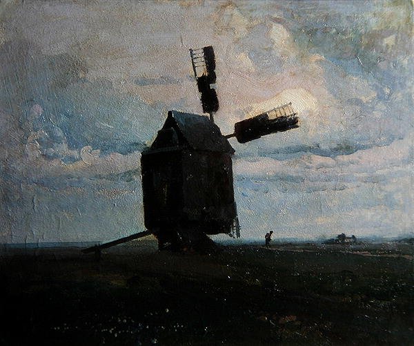 Moinho de vento, c.1930 (óleo a bordo) de Ivan Trusz