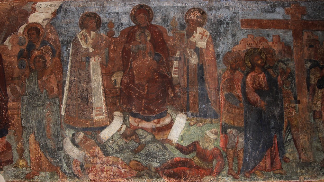 Afresco na Catedral de Nossa Senhora do Signo, Novgorod, início do século XVIII. de Ivan Yakovlevich Bakhmatov