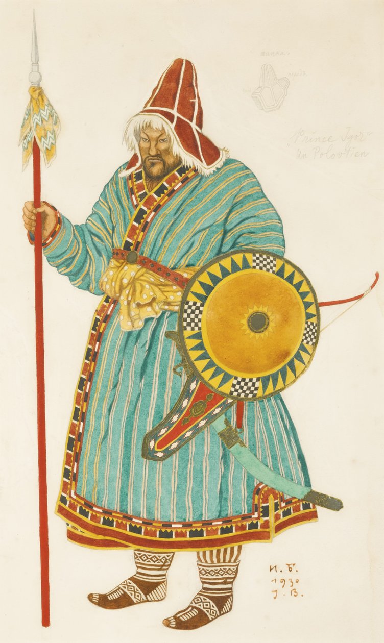 Figurino da ópera Prince Igor de A. Borodin, 1930 de Ivan Yakovlevich Bilibin
