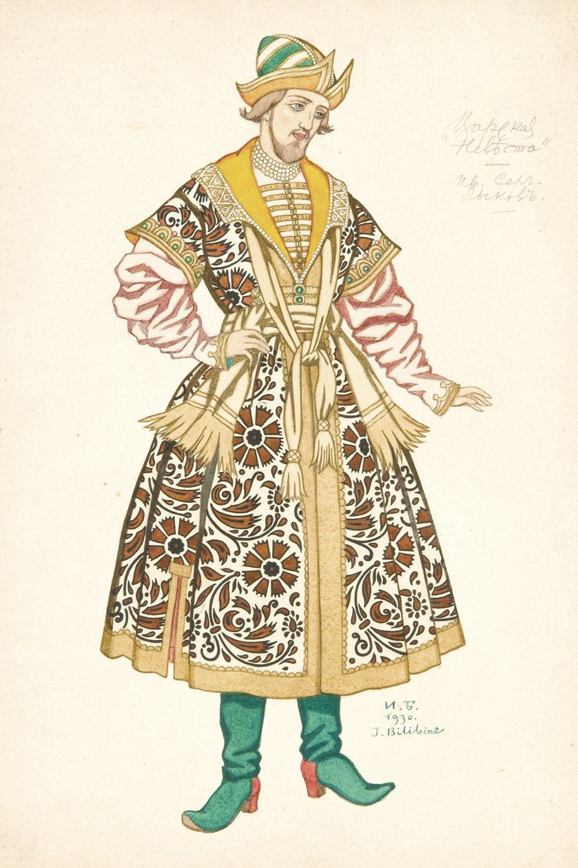 Figurino da ópera A Noiva do Czar de N. Rimsky-Korsakov, 1930 de Ivan Yakovlevich Bilibin
