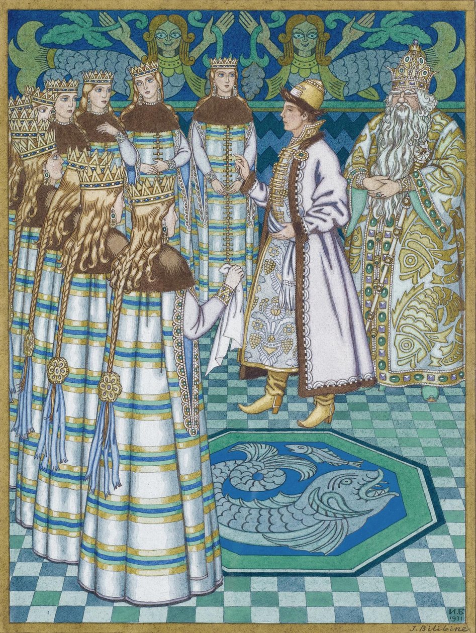 Ilustração para o conto de fadas Vasilisa, a bela de Ivan Yakovlevich Bilibin